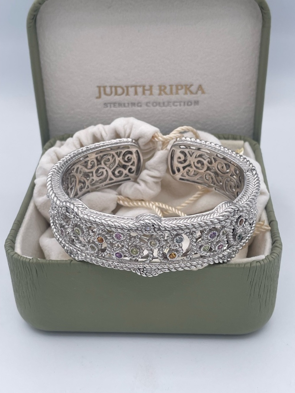 Judith Ripka Sterling Silver 925 Multi Gemstone CZ Cuff Bracelet Heavy 66.6g - Picture 3 of 15